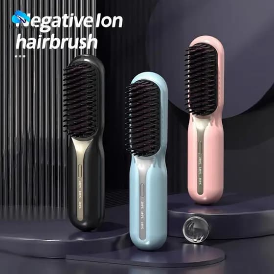 Alisador De Cabelo Sem Fio Pente De Aquecimento Quente Escova Elétrica Profissional Para Alisamento Ferro Íon Negativo C