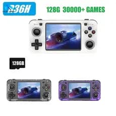 R36H Console De Jogos Retrô Portátil 128G 30000 + Linux 3.5 Polegadas Reprodutor De Vídeo De Bolso Para Presente Infanti