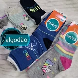 Meia Selene De Algodão Kit/3 Pares Cano Longo Ou Soquete Infantil E Adulto Todos Tamanhos