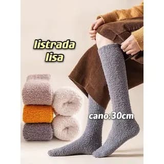 Meia 3/4 Grosso Peluciado Para Inverno Quente Ate Joelho