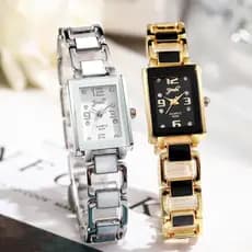Relógio Feminino Quadrado Casual Digital Ponto Diamante Pulseira De Cerâmica Simples