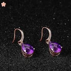 ♥ Ametista de Luxo Original Brincos de Pedras Preciosas Coloridas Brincos Femininos Temperamento Rosa Orelha de Ouro Fiv