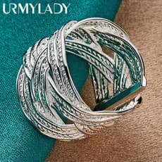 URMYLADY 925 Anel Ajustável De Prata Esterlina Tecido Para Mulheres Encanto De Casamento Noivado Moda Joias