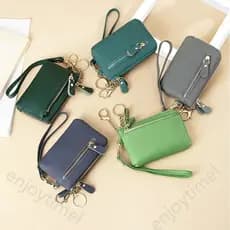 Mini Bolsa De Moeda De Couro Com Chaveiro Multi Zipper Clutch Wallet Portable Wristlet Card Holder
