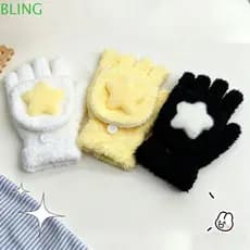 BLING Luvas Quentes , Tela Sensível Ao Toque Bonito Estrela De Pelúcia , INS Meio Dedo Coral Veludo