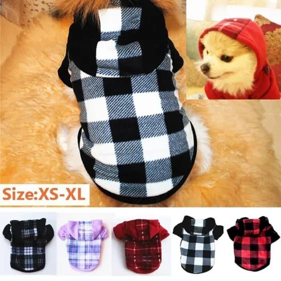 Polar Velo Cão Xadrez Roupas Com Capuz Filhote De Cachorro Gato Casaco Ao Ar Livre Suprimentos Para Animais De Estimação Macias E Confortáveis-*-&