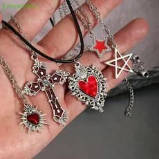 [E2wrwerbss] Conjunto De 5 Peças Nelace Gótico Para Mulheres Joias De Halloween Coração Morcego Aranha Cruz Pingente Sué