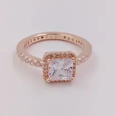 Anel Quadrado Brilho Halo Em Ouro Rosa
