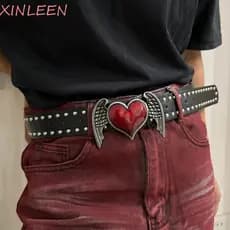 XINLEEN Coração Cintura , Y2k Goth Preto Rebite Cinto , Moda Hip-hop Luxo Punk Jeans Homens Mulheres
