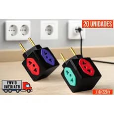 Kit 20 Adaptador de Tomada Cubo Preto e Colorido 4 Entradas Bivolt Universal Multifunção