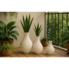 Kit 3 Vasos Decorativos Tipo Jarro Espiral P/ Plantas Rack