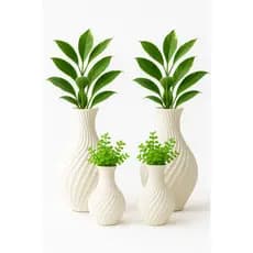 Kit 4 Vasos Decorativos Plantas Artificiais Jarro Espiral - Branco - Espiral