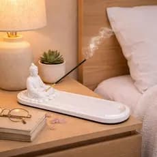 Porta Incenso Suporte Incensário Buda Longo Meditação Zen Branco Buda