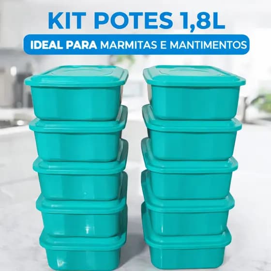 Kit Potes 1,8L Plástico Organizador Cozinha Mantimentos Marmita Empilhável Geladeira