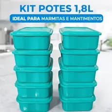 Kit Potes 1,8L Plástico Organizador Cozinha Mantimentos Marmita Empilhável Geladeira