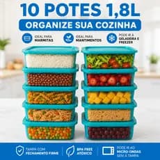 Potes 1,8L Organizador Cozinha Para Mantimentos e Marmitas 10 Unidades
