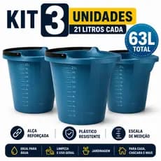 BALDE PLASTICO COLORIDO 21 LITROS REFORÇADO COM MEDIDOR DE AGUA MULTIUSO