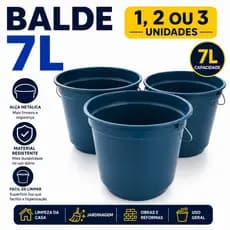 Kit 3 Baldes Plástico 7L 13L Reforçados – Resistente, Limpeza Pesada, Construção Uso Gera
