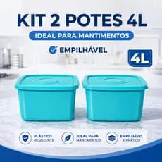 2 Potes Plástico Retangular 4 Litros com Tampa Organização Cozinha e Despensa