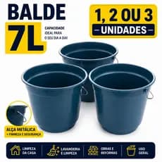 Balde 7 Litros Colorido Kit com 1 2 ou 3 Unidades Ideal Para Limpeza Lavanderia Faxina e Uso Diário