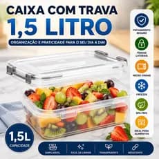 Caixa Organizadora Transparente 1,5L com Tampa e Travas Kit 1, 2 ou 3 Unidades