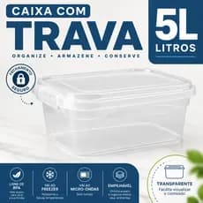 Kit Caixa Organizadora 5L Transparente Com Travas Multiuso Brinquedos Ferramentas Documentos