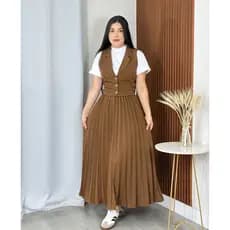 CONJUNTO DE ALFAIATARIA COM COLETE E SAIA PLISSADA