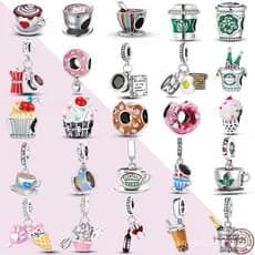 100% 925 Silver Afternoon Tea Series Sweetheart Coffee Coffee Pendant Beaded Adequado para Pulseira Original Jóias de Se