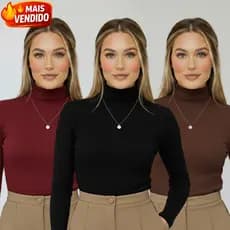Blusa Cacharrel Feminina Gola Alta Canelada Manga Longa Inverno Segunda Pele Premium Promoção