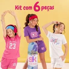 Kit 6 Peças Conjunto Infantil e Juvenil Menina Esportivo Dry Fit  - 3 Camisetas + 3 Shorts - Verão Feminino Leve Fitness