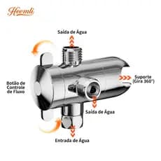Heemli Válvula Desviadora 3 Vias para Chuveiro e Ducha Higiênica com Suporte 360° ABS Cromado