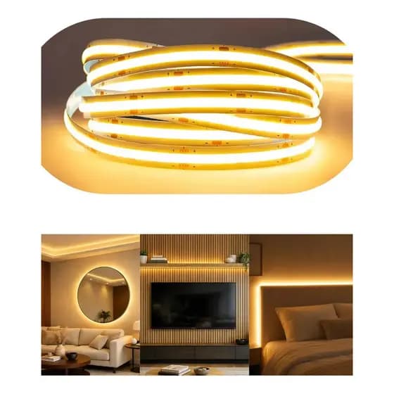 Fita Led COB 480 LEDs 12V Branco Quente 3000K 5 Metros Para Perfil Sanca Armário Nicho