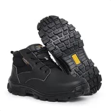 Bota Couro Botina EPI Bico PVC Trabalho Reforçada CA Preto