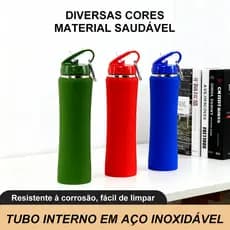 Garrafa Térmica Inox Squeeze com Bico Flip Com Chaveiro Emborrachada 600ml