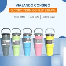 Garrafa Térmica 900ML Com Alça Flip Tumbl Aço Inoxidável Isolamento Térmico Com Canudo