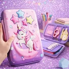 Estojo para Lápis Escolar Unicórnio, Sereia 3D Infantil  Multiuso  Zíper Reforçado Grande Capacidade