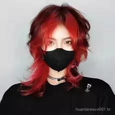 Peruca de Personalidade com Cabeça de Mullet em Preto e Vermelho, Estilo Anime Unissex, Capa de Fibra Completa