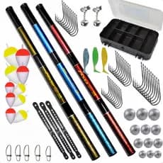 Kit Pesca 3 Varas Telescópica 3 Mts Estojo Acessórios boia anzol chumbada isca sino snap