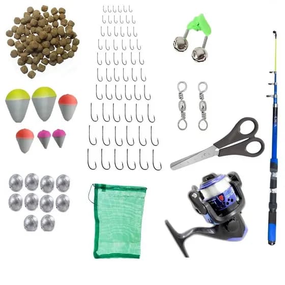 Kit pesca completo vara para molinete 1,70 metros  + Molinete C/ Linha + itens