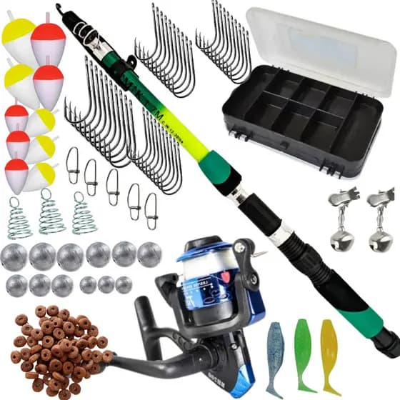 Kit Pesca Completo Vara Molinete para 7kg de Arrasto Estojo Boia Snap Chumbada Snzol Isca e Sino