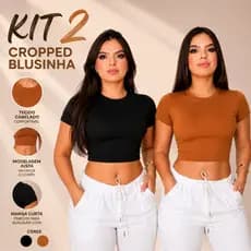 Kit 2 Cropped Feminino Suplex Liso Manga Curta Básico Moda Verão Tendência Envio Imediato