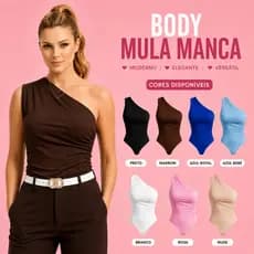 Body Feminino Um Ombro Só Mula Manca Suplex Premium Com Forro Plissado Tendência Moda