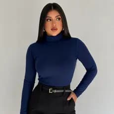 Blusa Feminino Cacharrel Gola Alta Manga Longa Segunda Pele Suplex Liso Inverno Elegante
