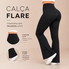 Calça Flare Feminina Inverno Suplex Premium Cintura Alta Zero Transparência Confortável Boca De Sino