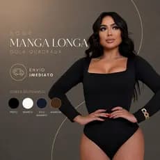 Body Feminino Manga Longa Gola Quadrada Premium || Segunda Pele Feminino Zero Transparência