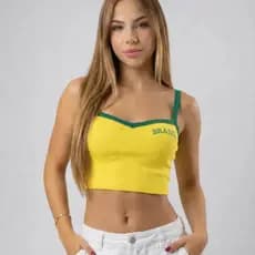Cropped Brasil Top Coração com Alcinha | Feminino Verde Amarelo Copa Estilo Verão