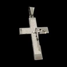 Pingente Crucifixo Cruz em Inox  Legítima Pai Nosso Oração Relevo