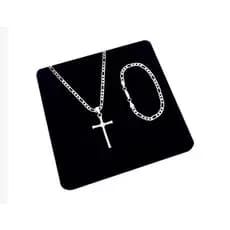 Kit masculino Crucifixo Corrente 60 cm  3 por 1 Banhada a Prata 925 + pulseira