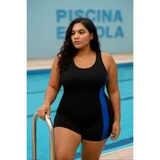 Maiô Macaquinho de Natação e Hidroginástica Plus Size em Suplex com Faixa Lateral – do GG ao G5