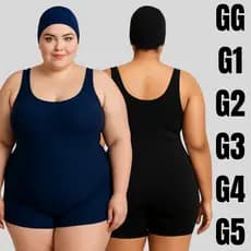 Maiô macaquinho de natação e hidroginástica Plus Size em suplex
